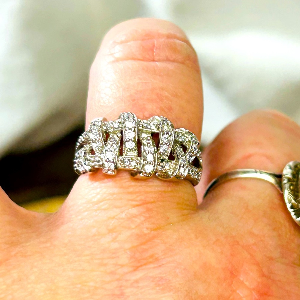 VTG Sterling Silver 925 SJ Cubic Zirconia Weave Design Statement Ring Size 8